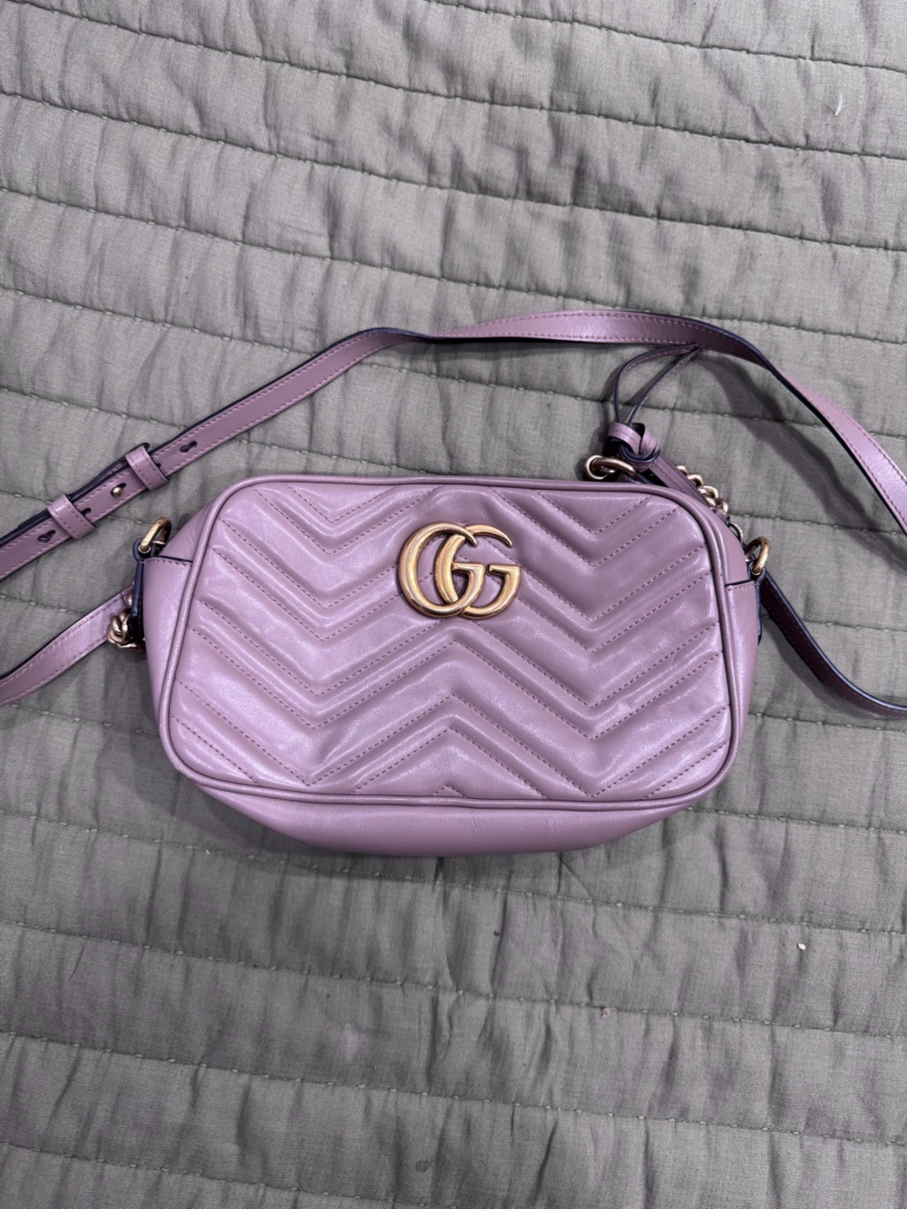 Gucci Lavender Leather Marmont Chevron Crossbody Bag